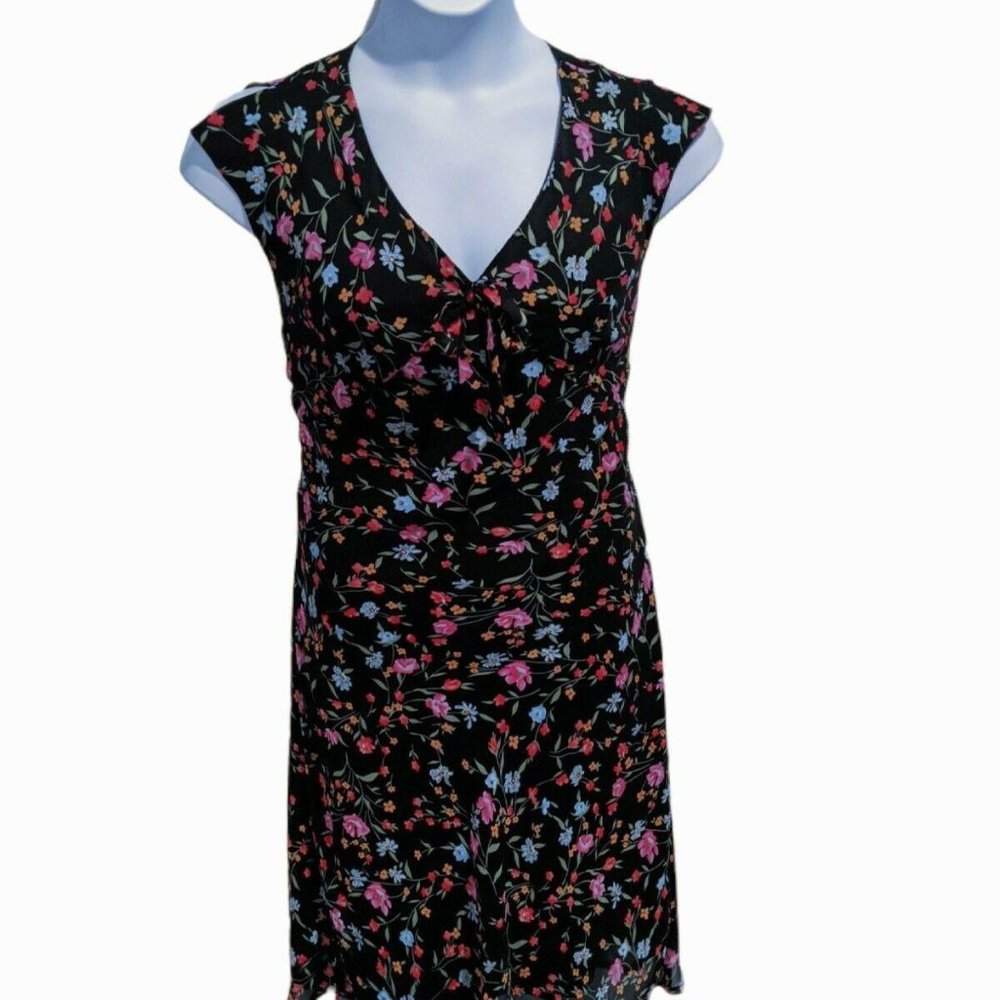 Expressions Black Floral Bias Cut Dress Size 14